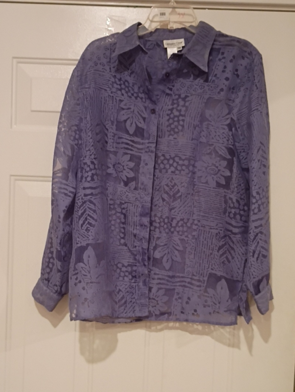 Coldwater Creek Sheer Lavender Floral Burnout Button-Down Shirt
